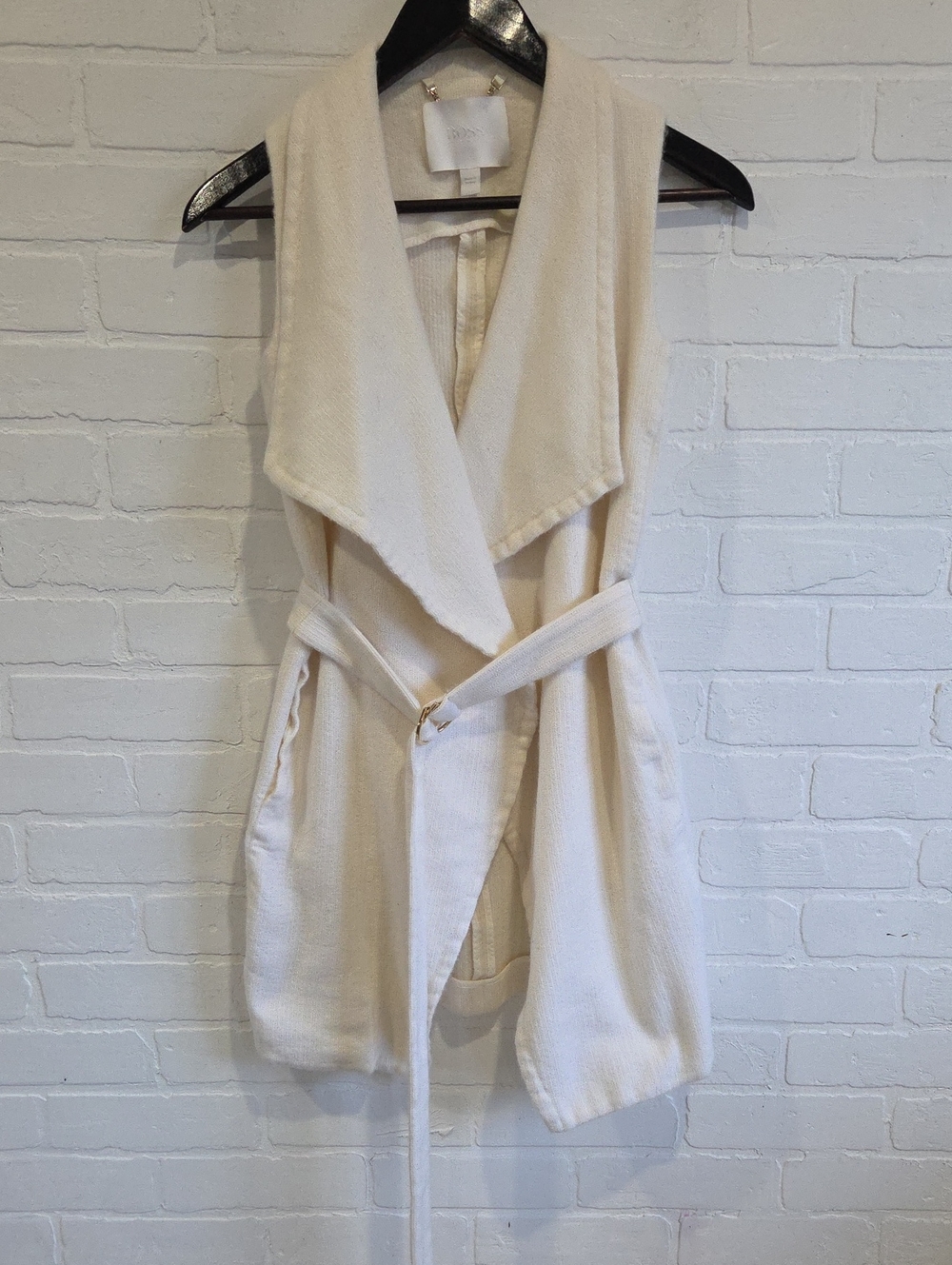 Boss Cream Wool Blend Draped Belted Vest